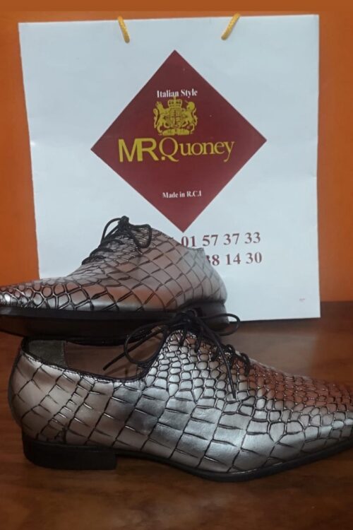 Richelieu Homme Présidentielle en Cuir Noir et Argenté Bicolore – Fabrication Artisanale