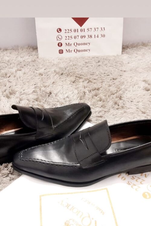 Mocassin Homme en Cuir de Veau Noir Lisse – Fabrication Artisanale
