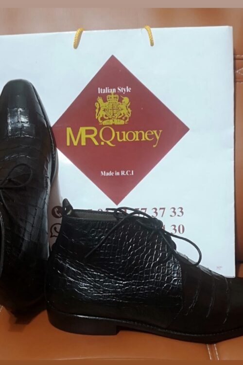 Desert Boots Homme en Cuir Exotique Croco et Caïman Tanné Noir – Fabrication Artisanale